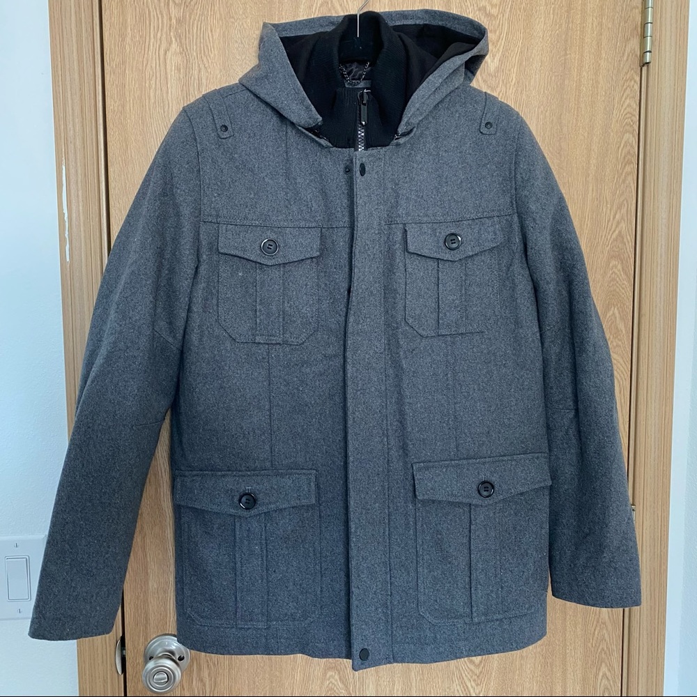Black Rivet Men's Wool Pea Coat Gray Size L with detachable hood